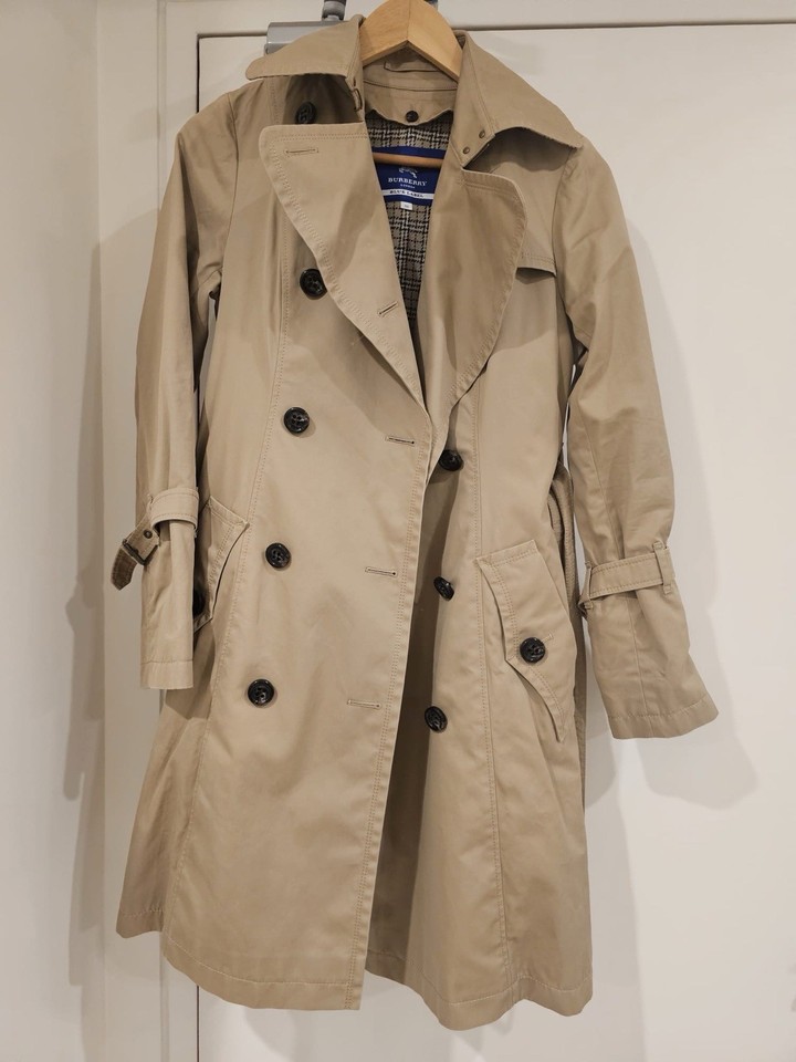Burberry London Blue Label Beige Double-Breasted Belted Trench Coat 38