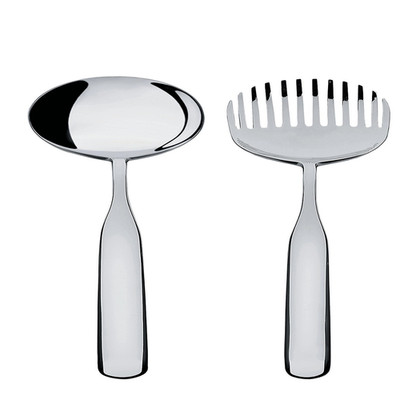 Alessi Collo-Alto Salad Set In 18/10 Stainless Steel Mirror Polished Silver