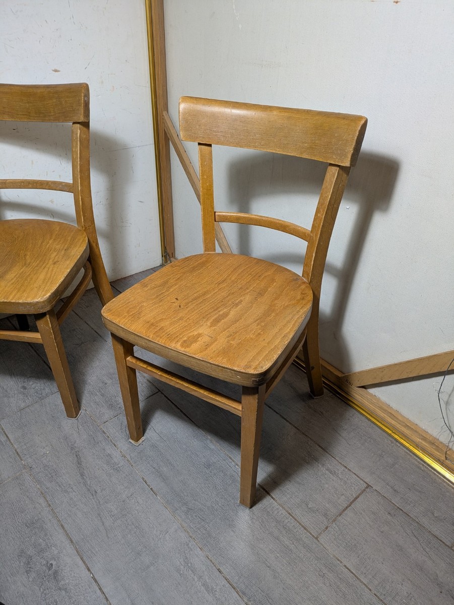 Vintage 1950s Set of 2 Mid Century Modern Rustic Wood Child School
