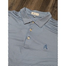 Peter Millar Mens XXL Polo Shirt Blue White Guitars AOP Short Sleeve "A" Logo
