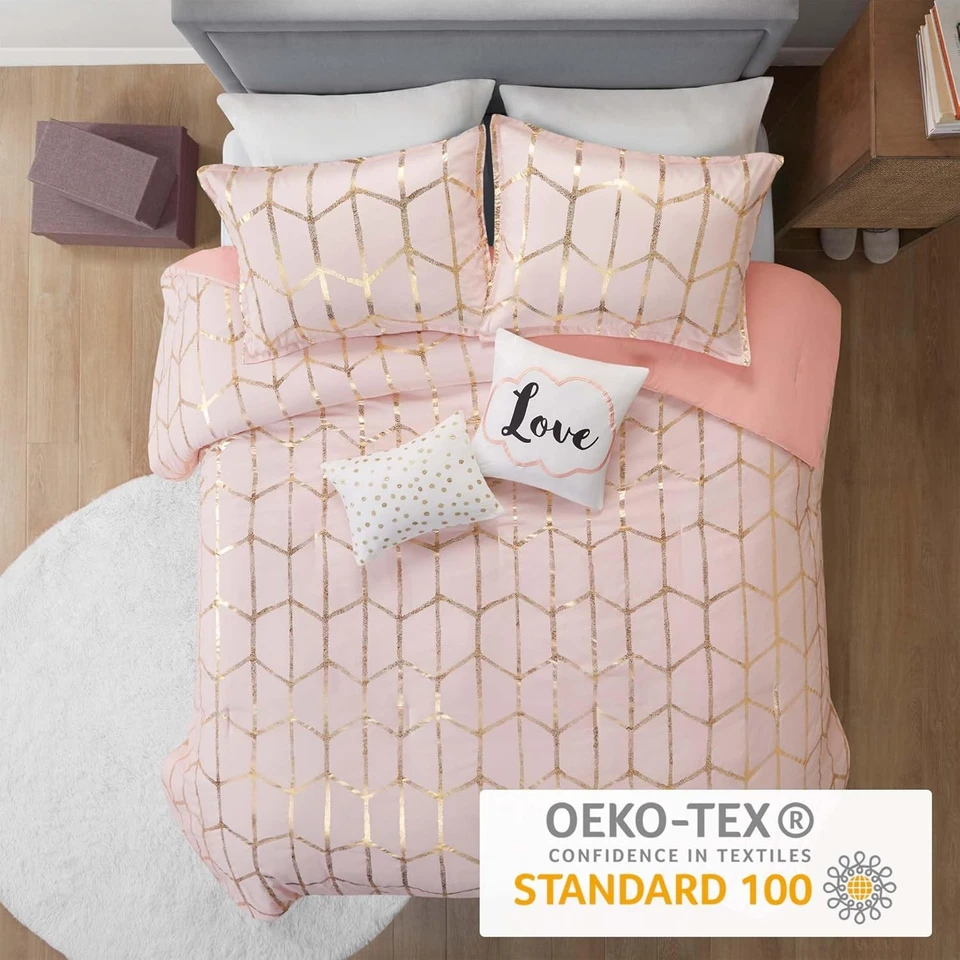 Intelligent Design Raina Twin XL Comforter Set 4-Piece Metallic Geometric #R031 - Image 3 of 4