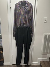 Men's Multi-Color Swirls 70s Disco Costume Shirt and Bell Bottom Pants 2XL