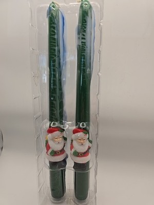 Vintage Avon Green Candle Santa Set of 2 Taper Candles 10''