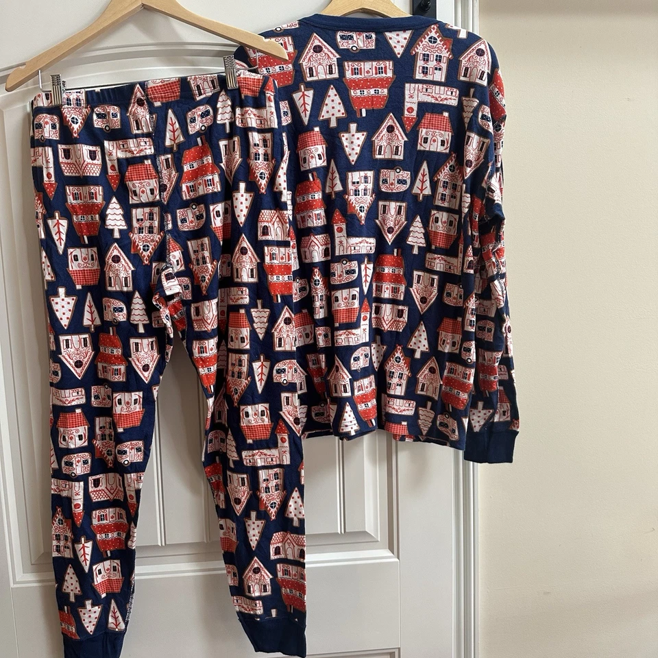 Juego de pijama largo John de algodón orgánico Hanna Andersson talla XL casas de pan de jengibre Foto 2 de 4