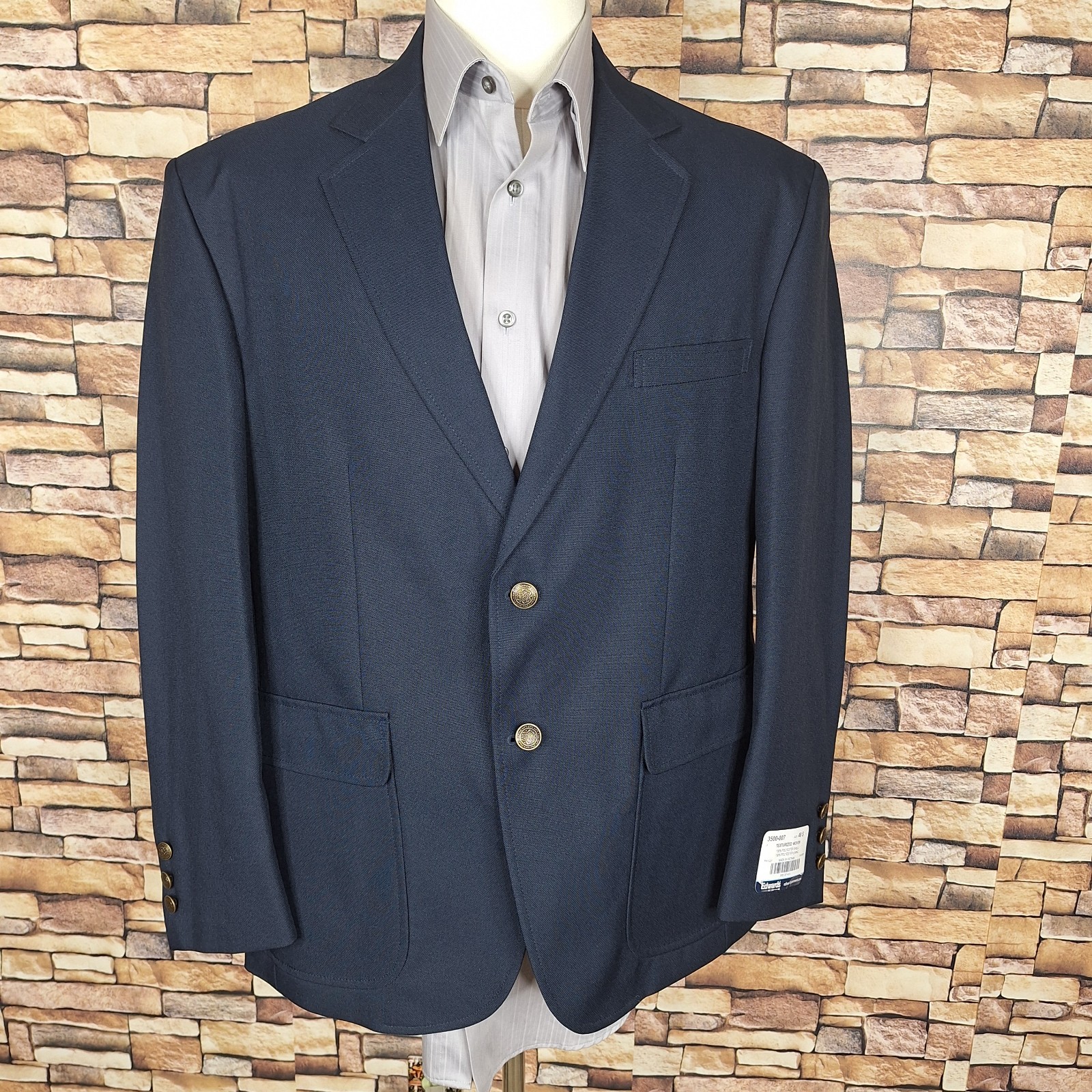 Edwards Jacket Blazer Mens 40S Navy with Brass Buttons NWT