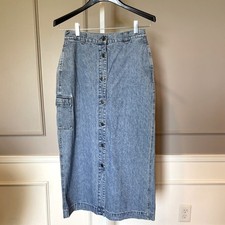 Cherokee Vintage Denim Jean Skirt Maxi 8 button down utility pocket light wash