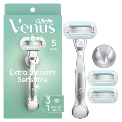 Extra Smooth Sensitive Women's Razor with Reusable Handle, 3 Blade Refills an...