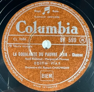Edith Piaf: Glücklich / La goulante du pauvre Jean 78 RPM COLUMBIA BF 599 EX