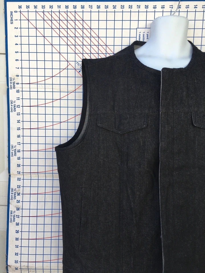 First Mfg Concealed Carry Rough Neck Black Denim Motorcycle Vest - Image 2 of 4