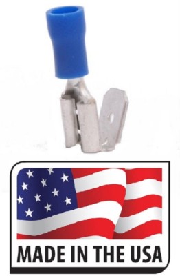 (100) Blue Vinyl Piggyback Electrical Quick Disconnect Terminal 16-14 ga. 1/4'' 
