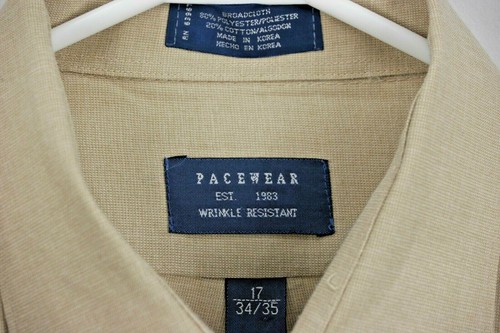Pacewear Camicia Uomo Taglia 17 L/S Bottoni Antirughe Tessuto Largo Beige - Foto 5 di 6