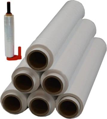 KRIS 6 x Rollen Stretchfolie + Abroller Palettenfolie 23 my 1,5 kg Weiß