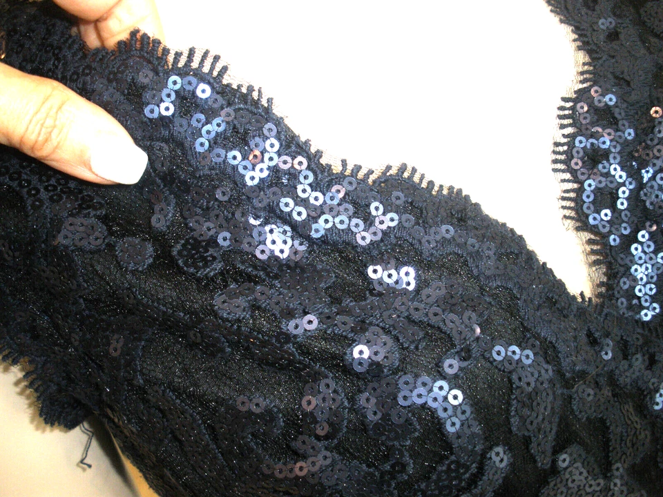 PRECIOSO VESTIDO TADASHI SHOJI LENTEJUELAS ENCAJE Y TUL AZUL MARINO, NEGRO, VESTIDO TALLA 12/14 Foto 3 de 4