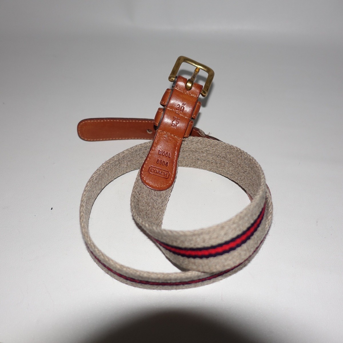 Vintage Coach 8904 Wool Surcingle Leather Belt Brass Blue  display picture 1