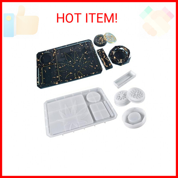 5-piece silicone mold set for resin rolling ashtrays and grind trays