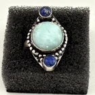 Vintage Blue Larimar Lapis Lazuli Stones Silver Tone Statement Band Ring Size 8