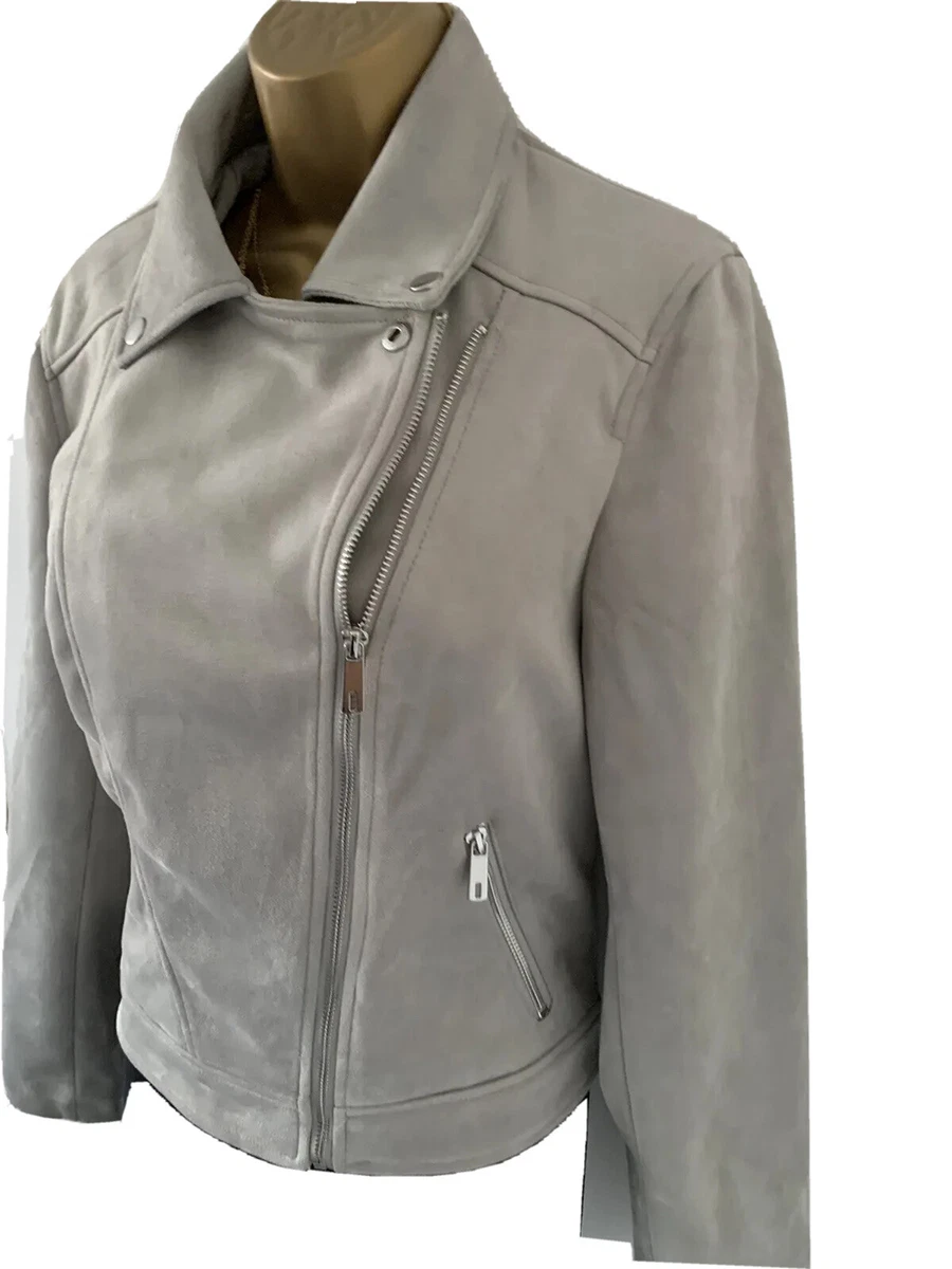 Light grey faux suede biker jacket cheap