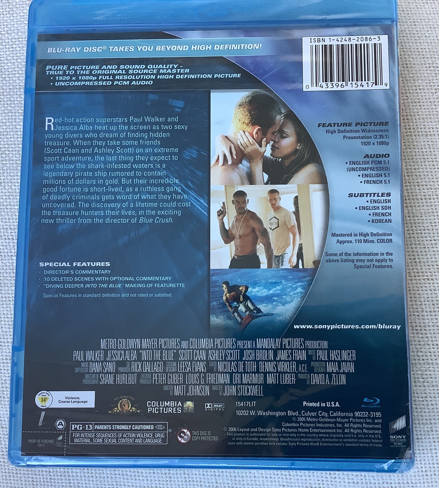 Into The Blue Bluray Disc Movie NEW & SEALED (2006) Paul Walker