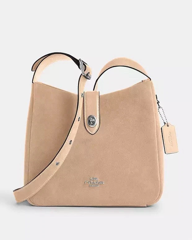 Borsa a tracolla Coach Hadley convertibile nuova con etichette in camoscio pelle CW004 tortora chiaro
