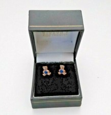 Solid 10k Gold Enamel Blue Teddy Bear Earrings Studs
