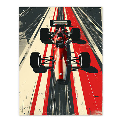 Vintage rot Rennwagen Sport Geschwindigkeit Rennbahn Wandbild Poster Druck