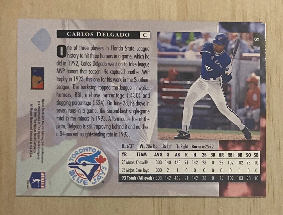 1994 Upper Deck Star Rookies Electric Diamond Carlos Delgado #8 - Image 2 of 2