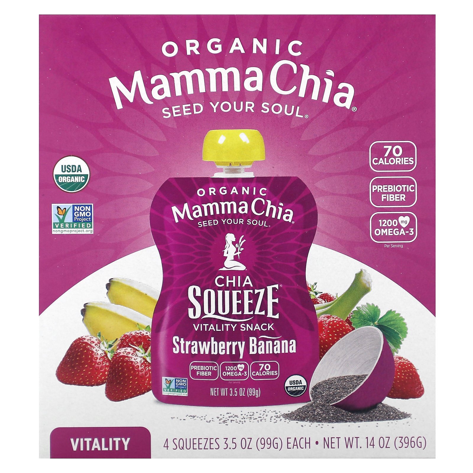 Органическая закуска Chia Squeeze Vitality Snack клубнично-банановая 4 упаковки 35 унции 99 г 1990₽