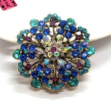 New Fashion Lady Blue Rhinestone Wreath Flower Crystal Charm Women Brooch Pin