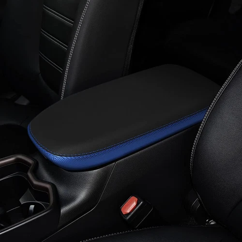 Microfiber Leather Black with Blue Center Armrest Lid Cover Pads Fits 19-25 RAV4