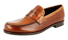 PRADA Leather Penny Loafer Dress Shoes 2DB135 Cognac Brown NEW -  US 12 EU 45