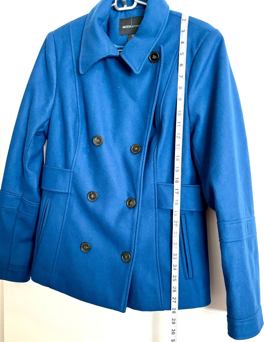 Wool Blend Coat Womens Sz 14 Blue Peacoat Moda International