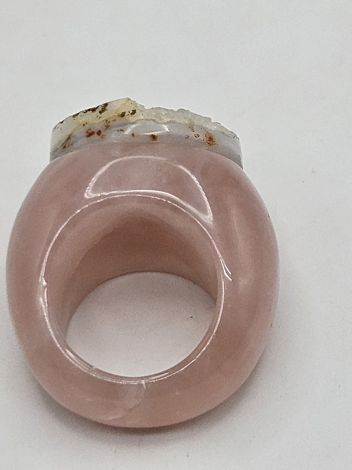 Solid Rose Quartz White Agate Chunky Ring Size 8 - image 8