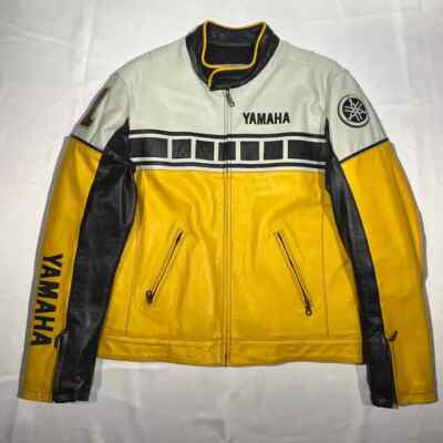 Yamaha Yellow Motorbike Racing Motorcycle Bike Rider Cowhide Leather Jacket 