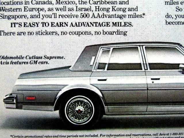 Oldsmobile Cutlass Supreme Avis 1985 anuncio impreso original 8,5 x 11" Foto 3 de 4