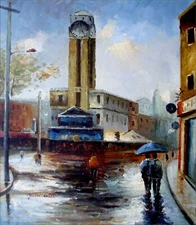 Quality Hand Painted Oil Painting, European Street A Raining Day 20x24in
