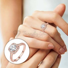Brilliant Cut Diamond Halo Engagement Ring 925 Sterling Silver Filled Rose Gold 