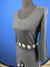Nine West cotton blend knit long sleeve dress - gray floral - size Small