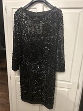 Elie Tahari Formal Black Party Dress Over Lapping Black Sequins Size 4 EUC