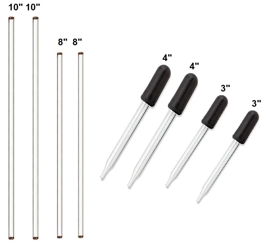 A2Z SCILAB Glass Stirring Rods + Glass Droppers for Lab, Kitchen, Science Education 8/Pack