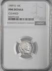 1909-D  10C BARBER SILVER DIME DENVER NGC FINE DETAILS "CLEANED" 8404753-032