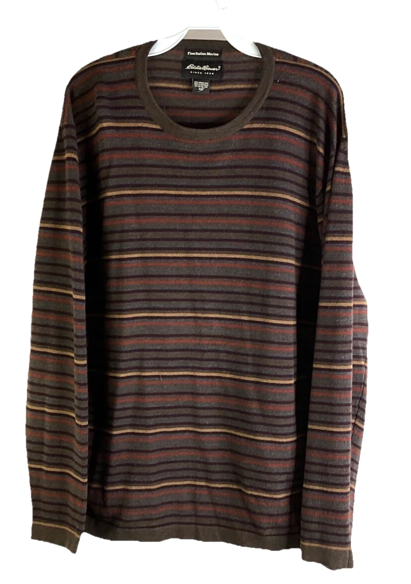 Vintage 90s Eddie Bauer Mens 2XL Lightweight Merino Wool Rainbow Stripe Sweater