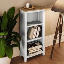 Assembled 3 Tier Oak Veneer Bookcase Linen Cream Storage Rack Display Unit