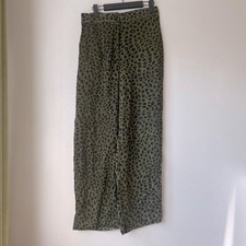 Zara Khaki Green Animal Print Satin Wide Leg Trousers M