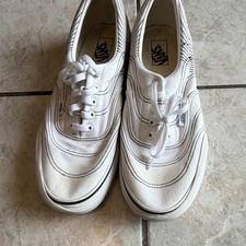 VANS White Canvas Lace-Up Low-Top Sneakers Logo Accent Rubber Sole