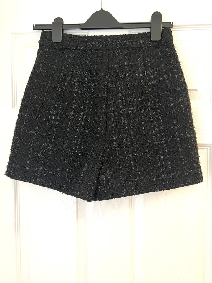 Primark Women Black Bouclé Check High Rise Chino Shorts Size 4 - Image 2 of 4