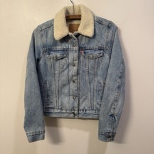 Levi Strauss Levi  s Premium Sherpa Trucker Denim Jean Jacket Womens Sz XS Big E