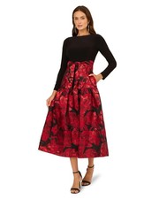 Adrianna Papell Women's Red Mixed-media Tie-waist Gown