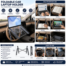 Foldable Car Laptop Holder, Adjustable Car Laptop Mount for Steering Wheel Tray