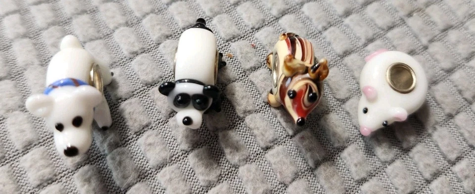 Nuevo 4x Cuentas de animales europeos de murano hechas a mano oso panda zorro ratón pugster Foto 2 de 3