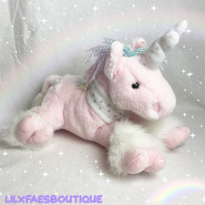 12" Vintage early 2000s Chad valley pink and white unicorn plushie soft toy